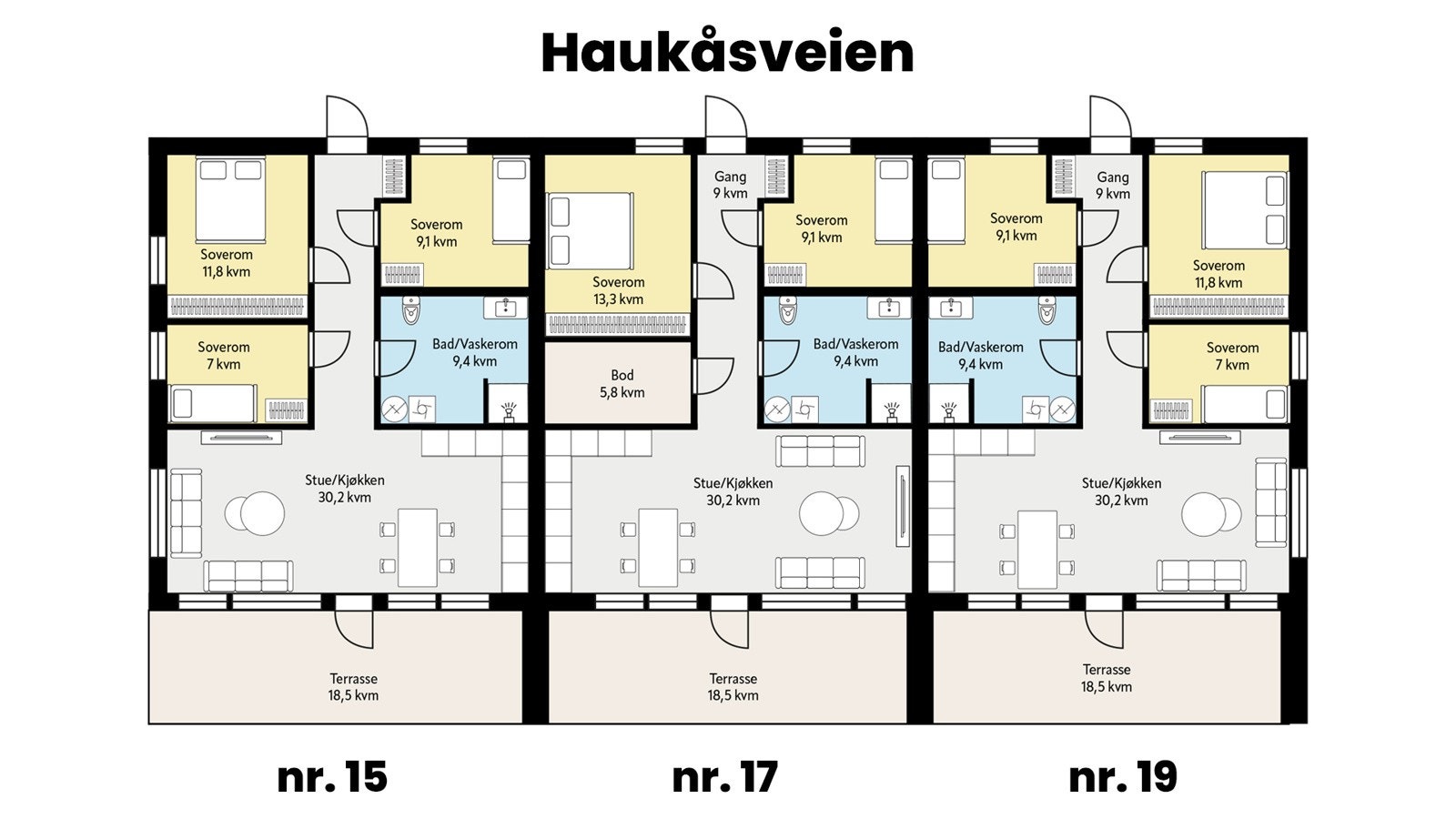 Boligene han en bra planløsning og er praktisk innredet med alt på ei flate. Carport kan kjøpes for ett tillegg på kr 100 000,- Galleribilde