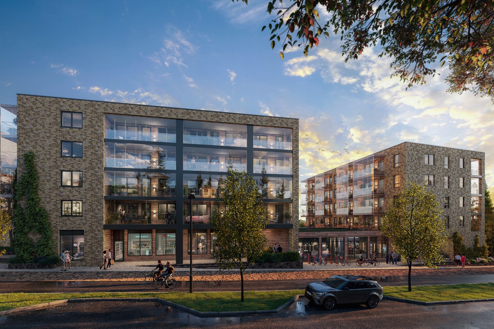 Fusdal Torg Hus 3 og 4 - flotte fasader - solrikt mot sør (illustrasjon) Galleribilde