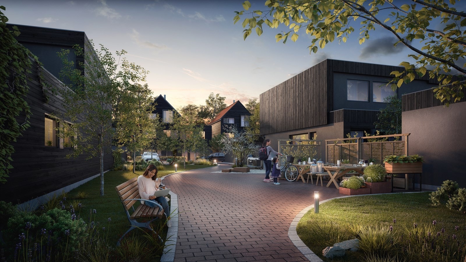 Illustrasjon - uteområdet i hagebyen på Bryne Galleribilde