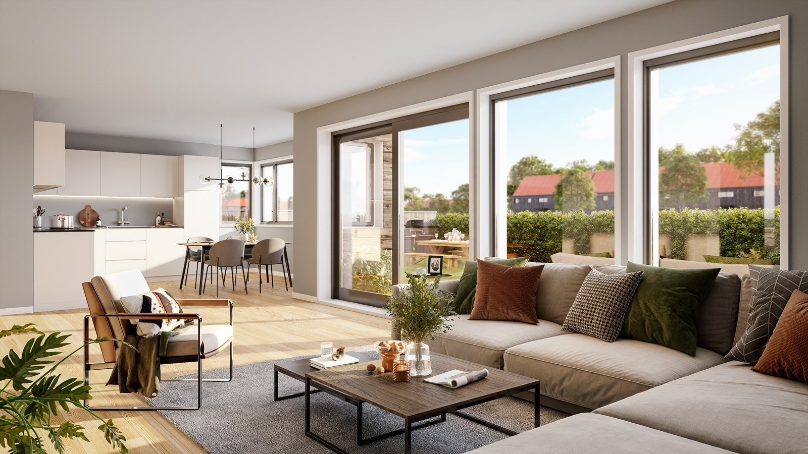 Velkommen til Bjørnøyvegen 26-34 - illustrasjonsfoto fra kjøkken/stue i 1.etasje. Galleribilde