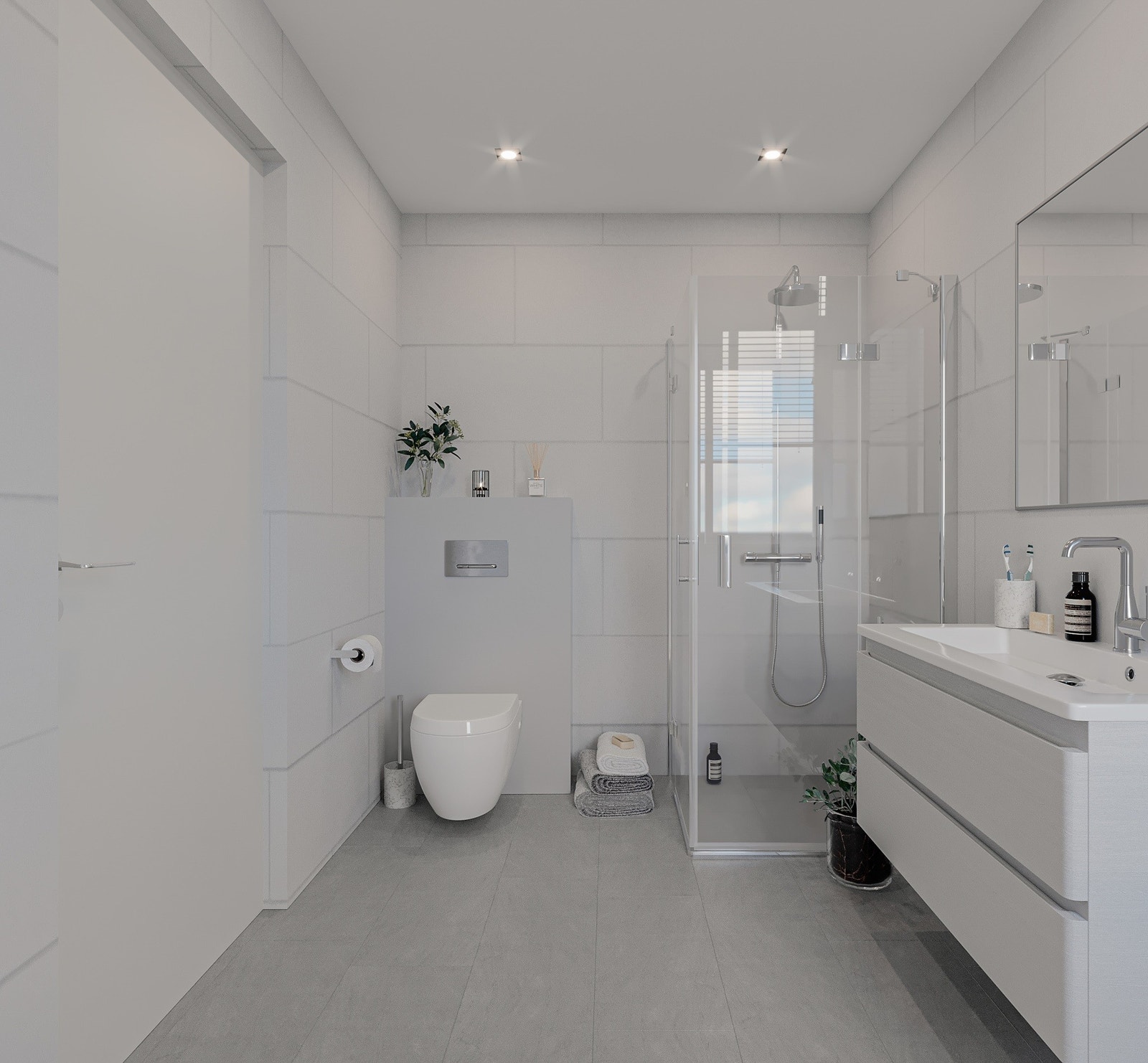 Illustrasjon av badet i 1. etasje. Illustrasjonen kan inneholde tilvalg. Galleribilde