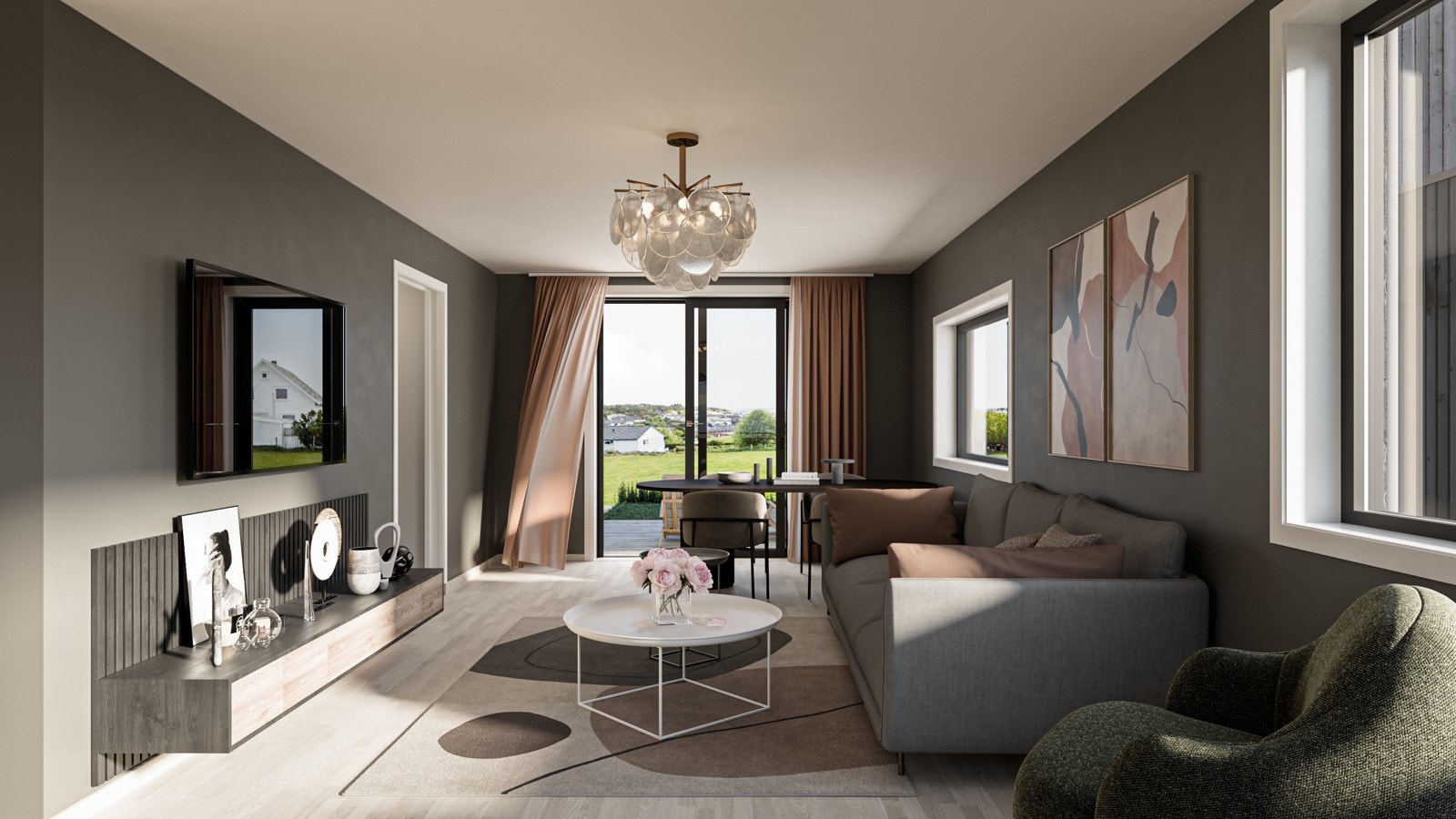 Fra stuen har du tilgang til hagen på to sider med terrasse. Galleribilde