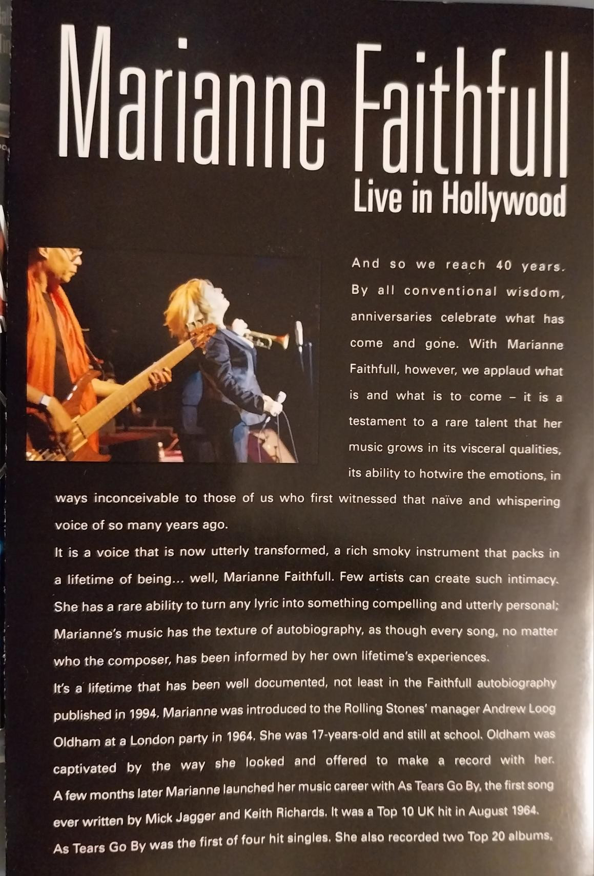 Marianne faithfull.live in Hollywood. Dvd+cd. | FINN-torget