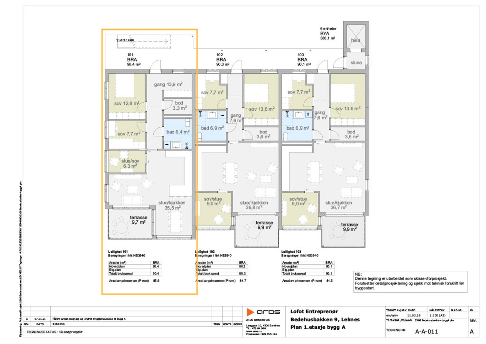 Planskisse leilighet 101 - Inngang til bod er endret Galleribilde