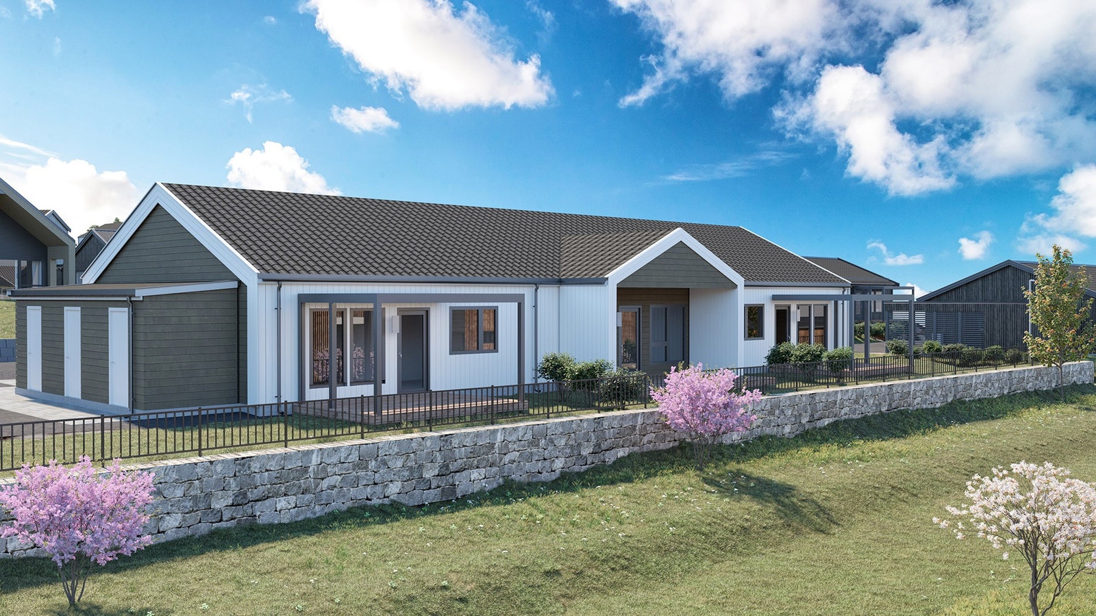 Illustrasjon av tilsvarende bolig (nabohus), avvik vil forekomme. Pergola følger ikke med i leveransen. Galleribilde