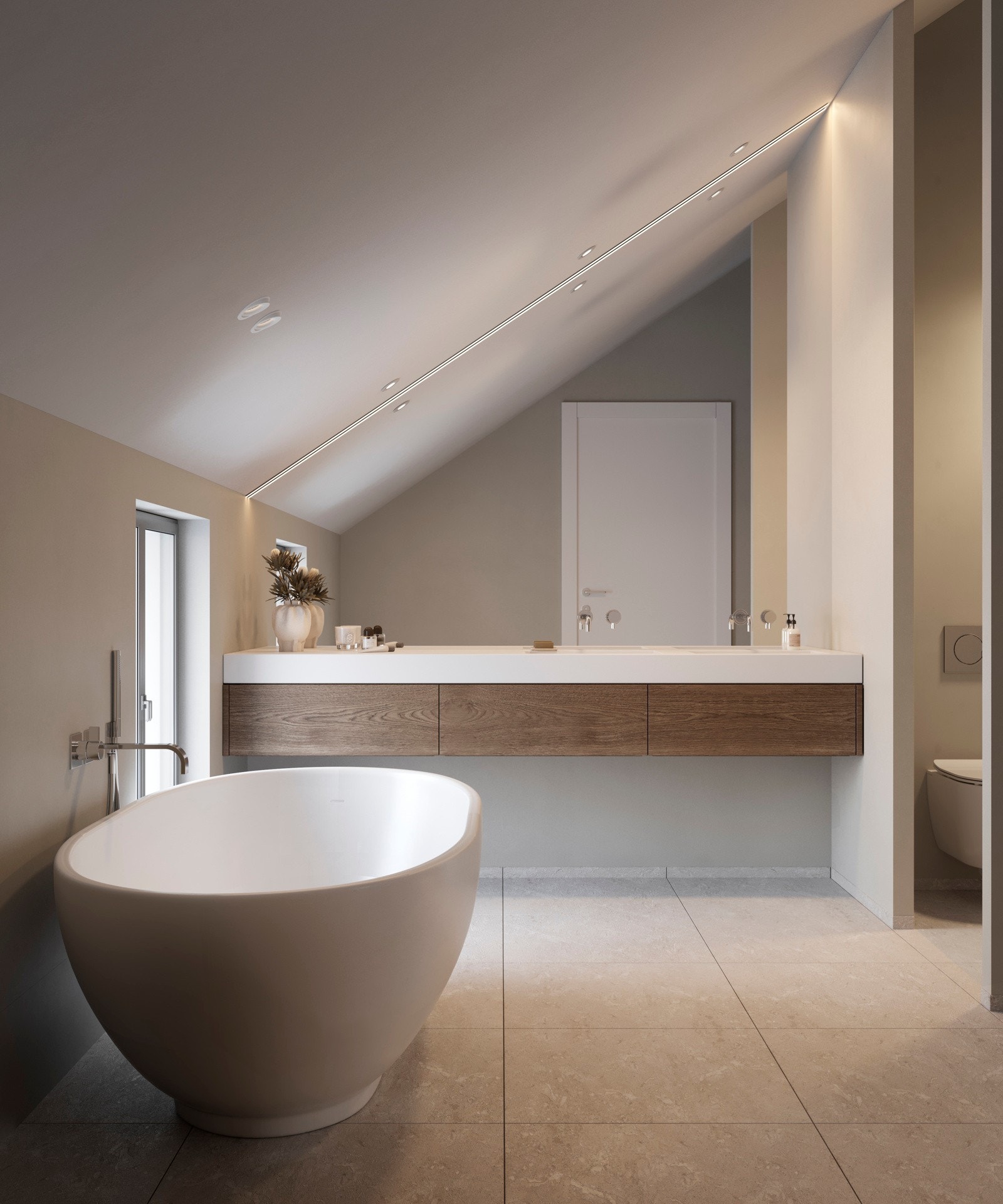 Det blir 2 delikate bad, pluss wc og vask/teknisk rom i B2. Her fra hovedsoverommets bad - Illustrasjon er av illustrativ karakter og angir nødvendigvis ikke korrekt gjengivelse av elementer i boligene. Galleribilde