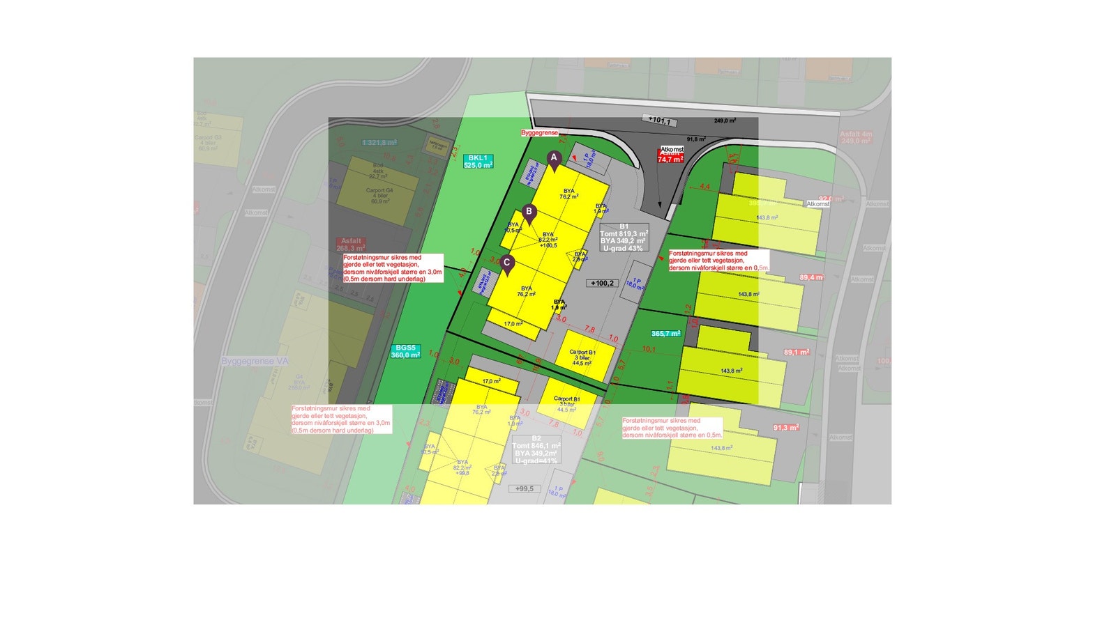 Situasjonsplan som viser plassering av boligen Galleribilde