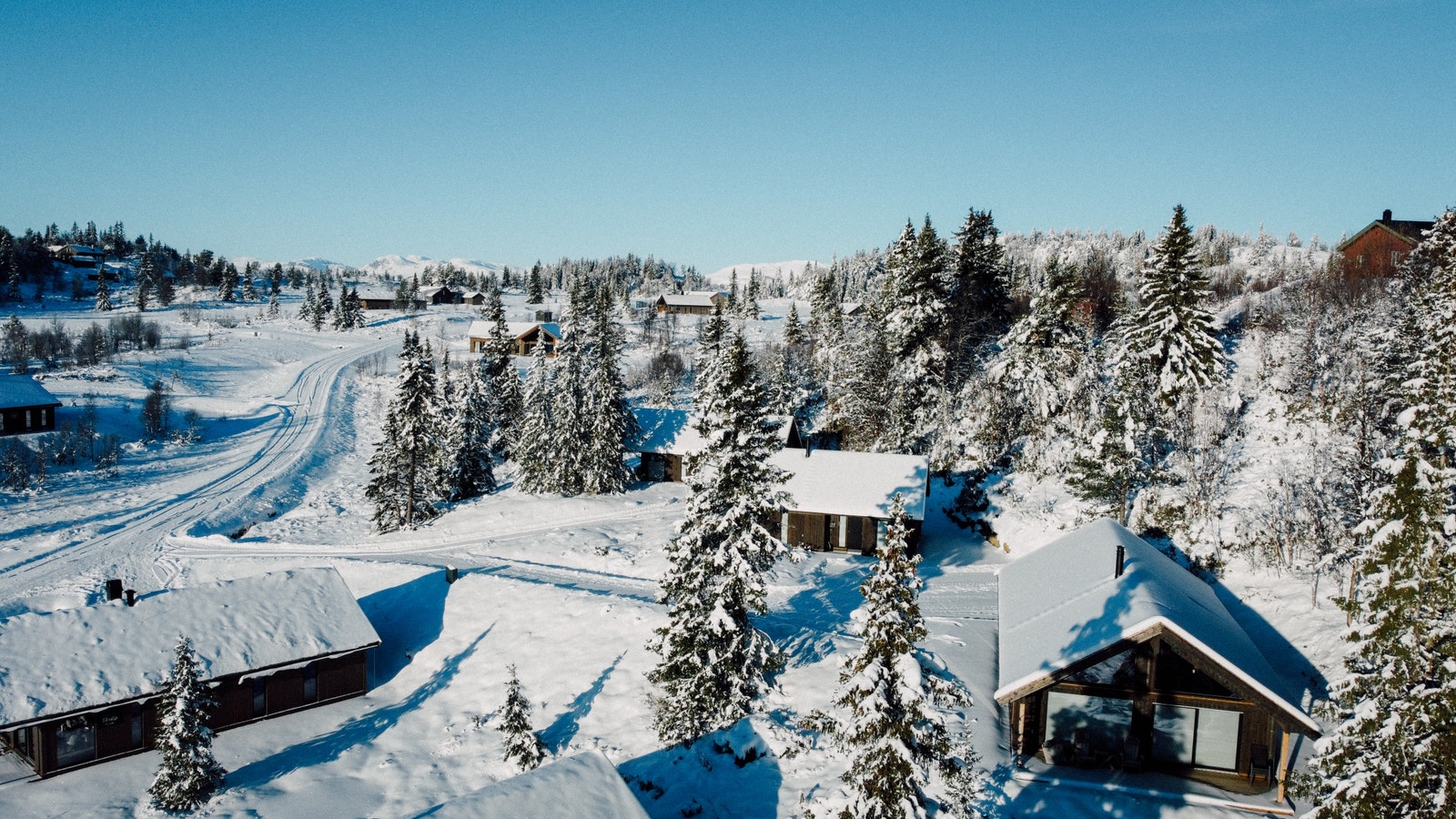 Hyttene ligger syd/vest vendt og litt opp i terrenget Galleribilde