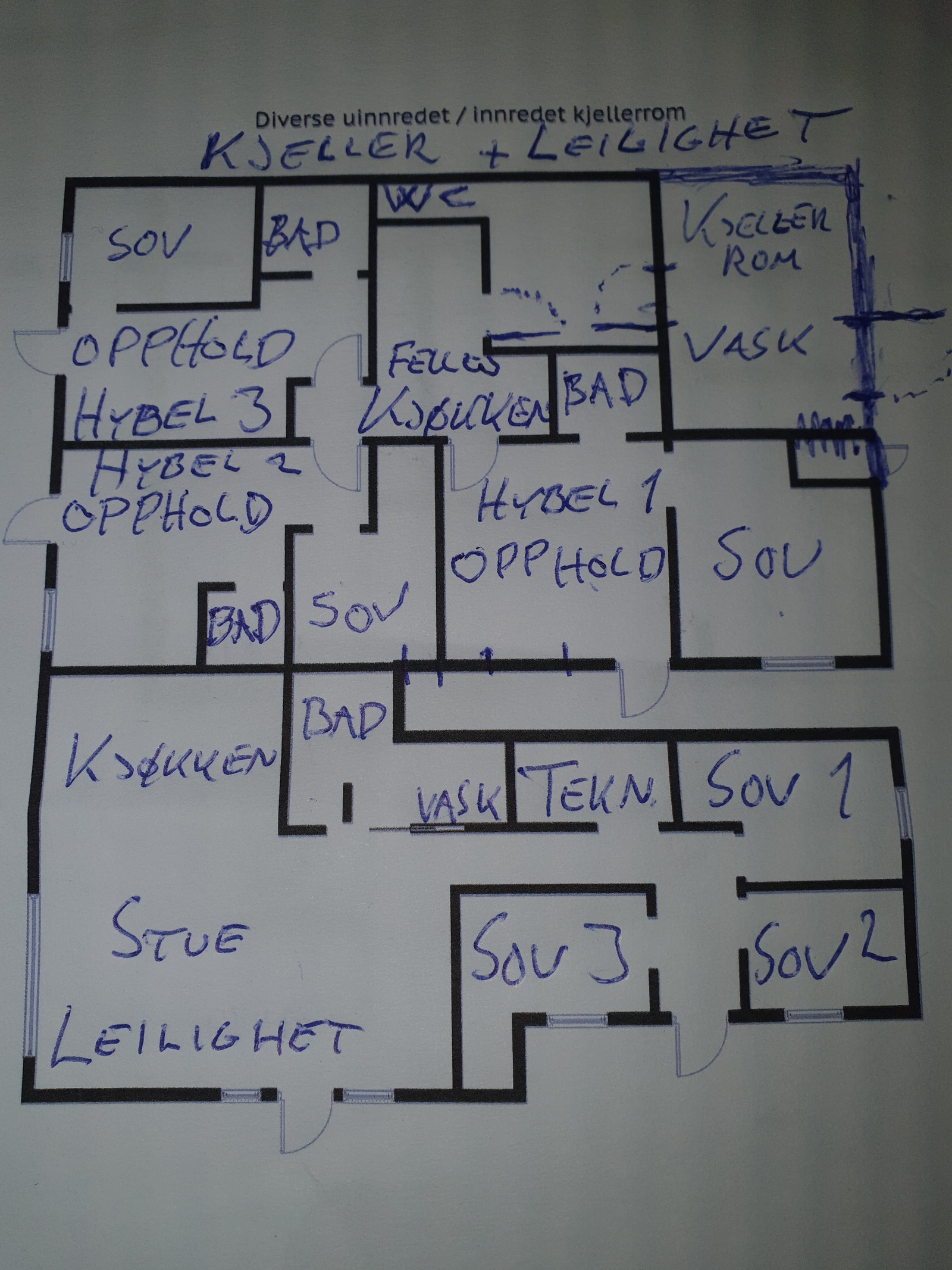 Kjeller, hybler og leilighet under terrasse Galleribilde