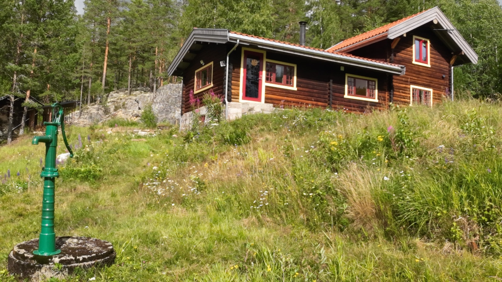 Håndpumpe montert på den gamle brønnen. Galleribilde