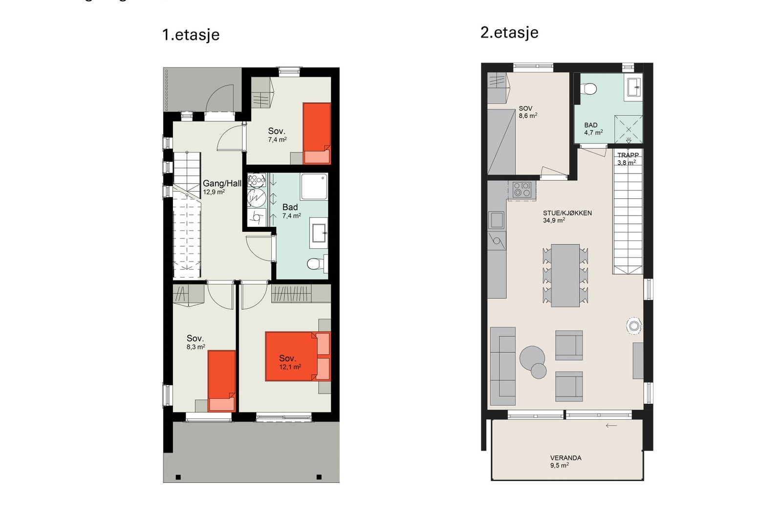 Plantegning som viser mulighet for alternativ løsning i andre etasje. Galleribilde