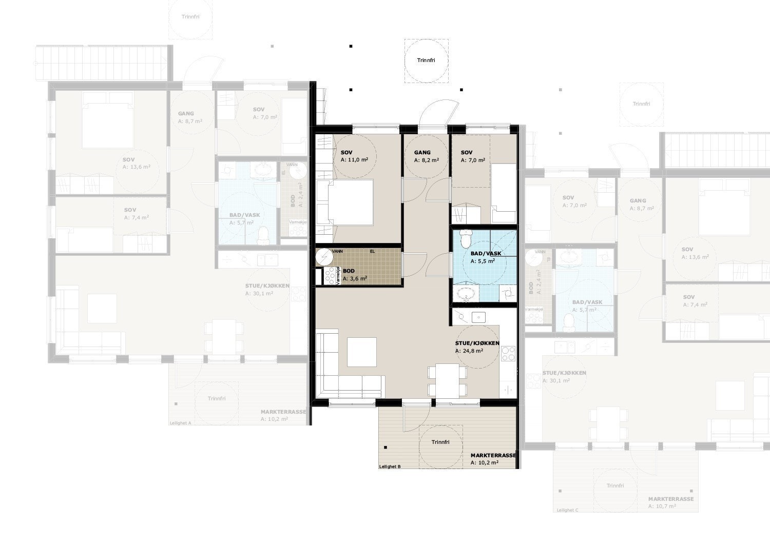 Plantegning leilighet B, 1. etasje Galleribilde
