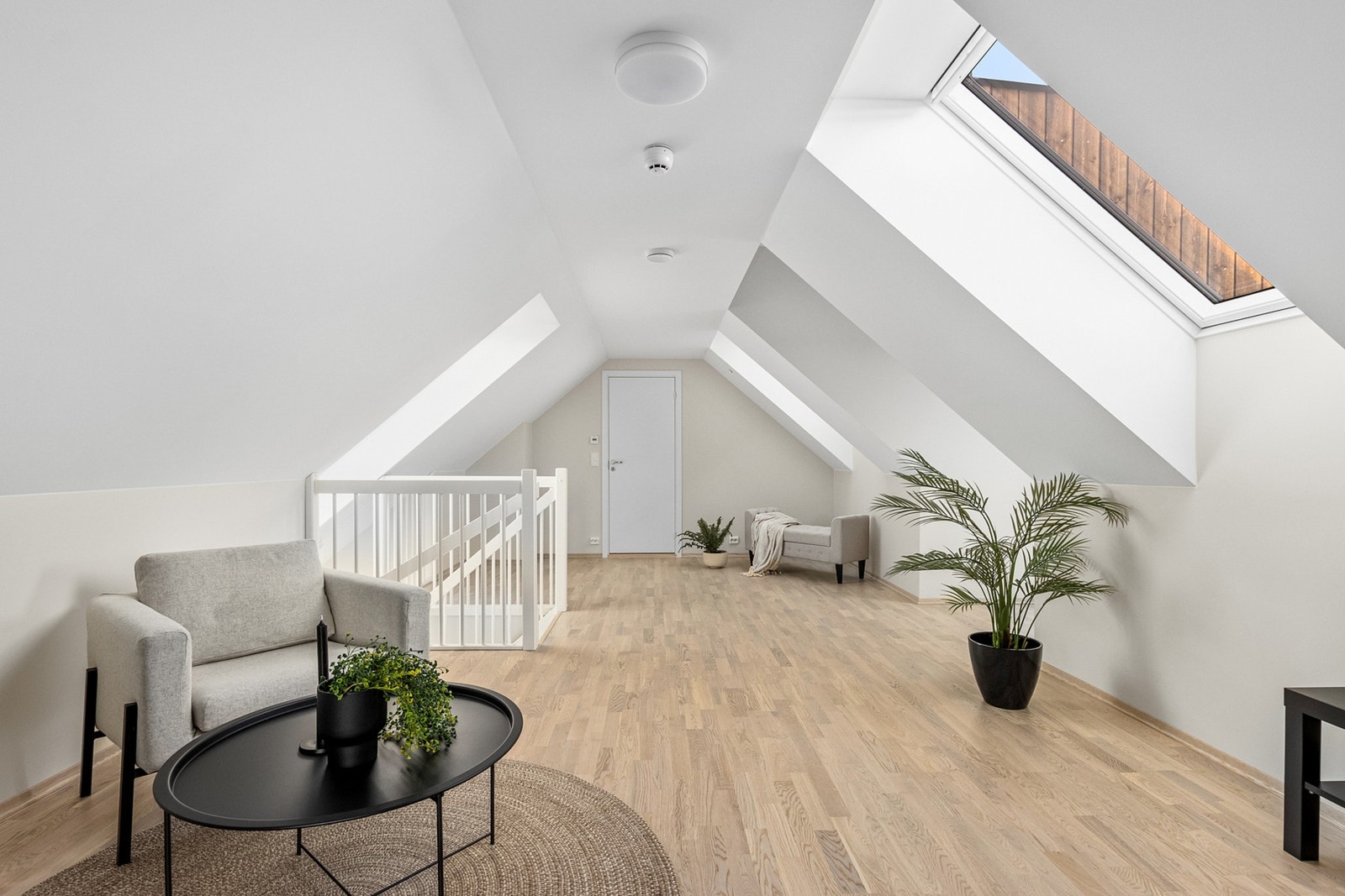 Leiligheten har masse lys fra vinduene - loftetasje med utgang til takterrasse. Galleribilde