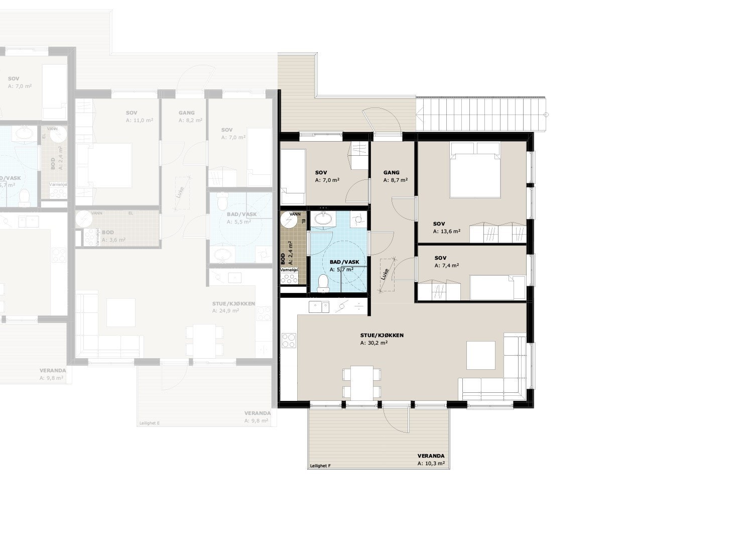 Plantegning leilighet F, 2. etasje Galleribilde