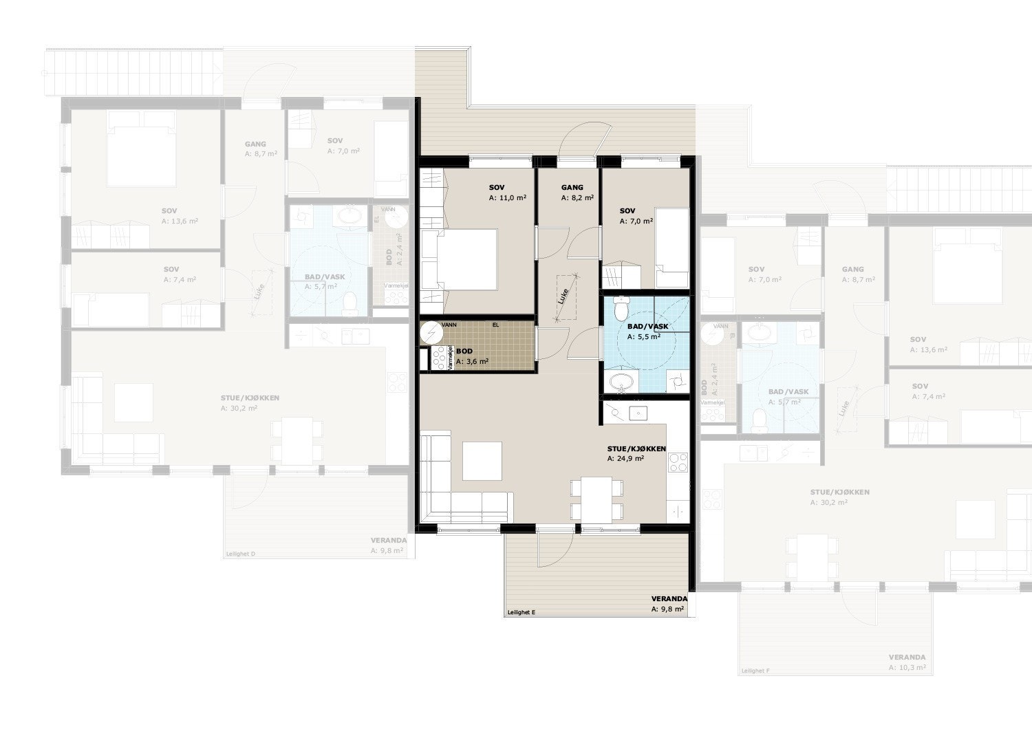 Plantegning leilighet E, 2. etasje Galleribilde