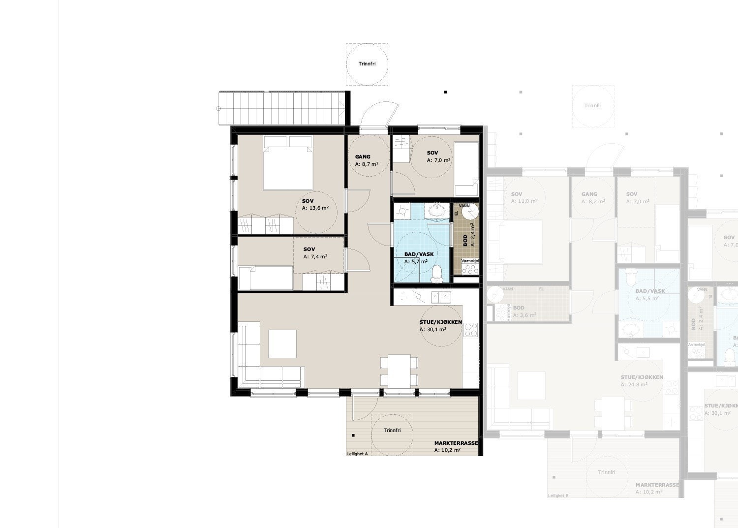 Plantegning leilighet A, 1. etasje Galleribilde