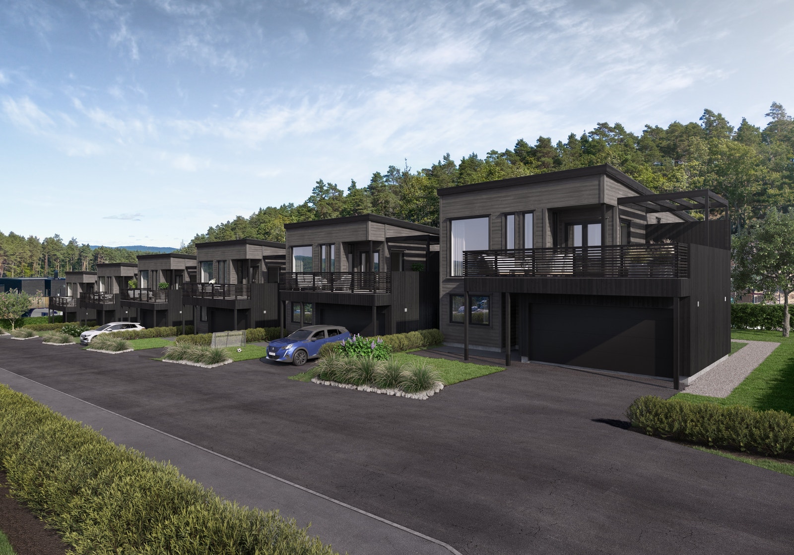 Boligene sett fra veien. Galleribilde