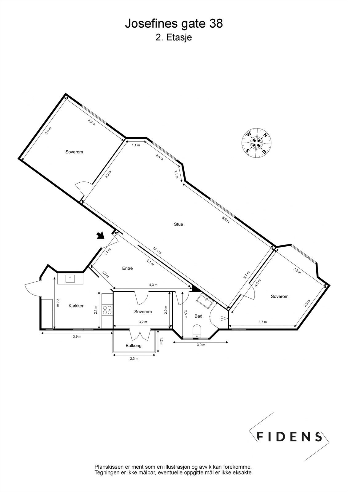 God planløsning med gode innredningsmuligheter - 3 sov, romslig stue og separat kjøkken Galleribilde