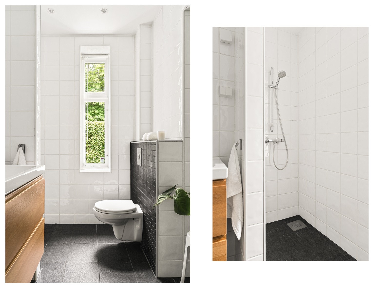 Badet er helfliset med downlights i himling og varmekabler i gulv. Galleribilde