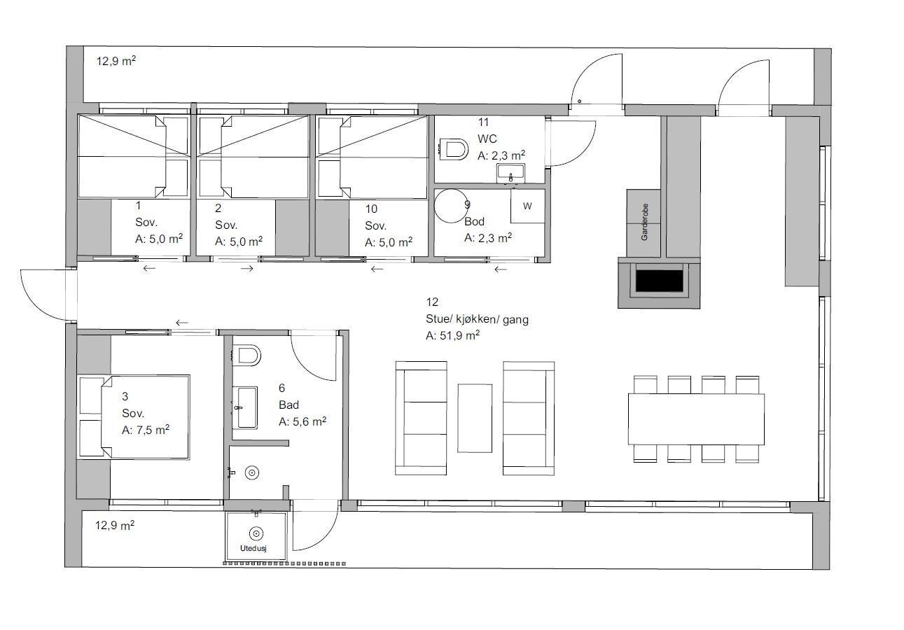 Alternativ plantegning med 4 soverom Galleribilde