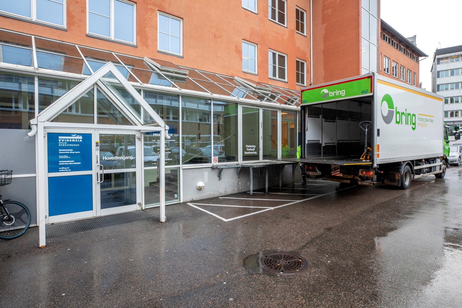 Inngangsparti med tilgang lasterampe og vareheis. Galleribilde