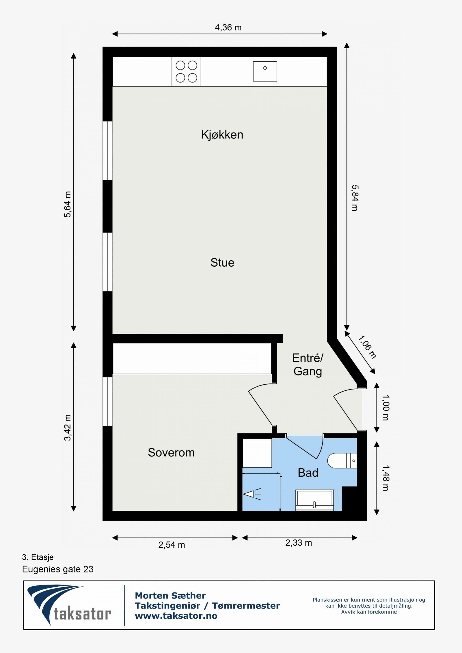 Plantegning av Eugenies gate 23 - 3. etasje Galleribilde