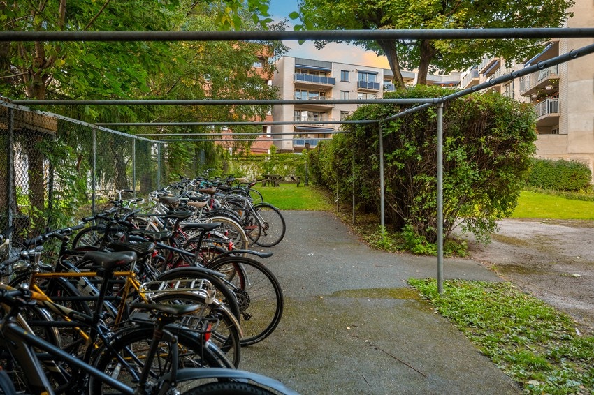Det er god plass til parkering av sykler både i bakgård og i kjeller. Galleribilde