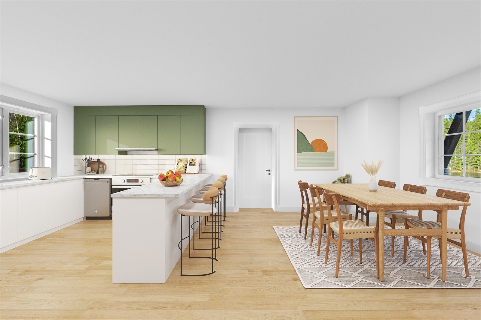 Digitalt stylet forslag til kjøkken i 1. etasje. Galleribilde