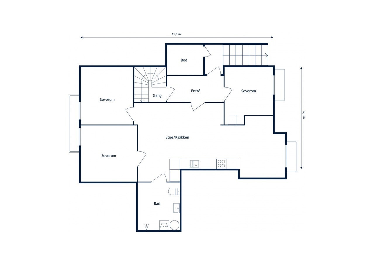 Planskisse kjeller. 4-roms hybel med egen inngang kan leies ut skattefritt Galleribilde
