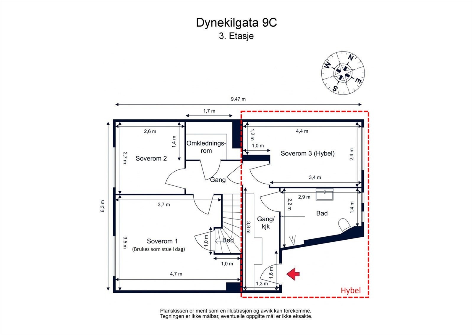 Plantegning av hybel. Galleribilde