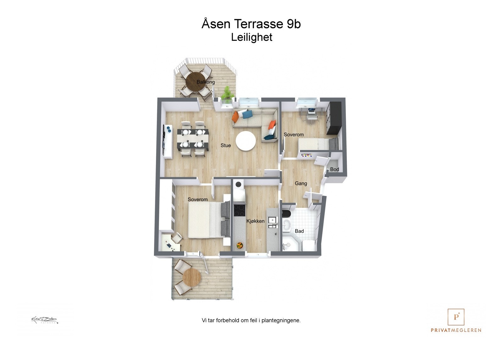 Åsen Terrasse 9 B - 3 D plantegning Galleribilde