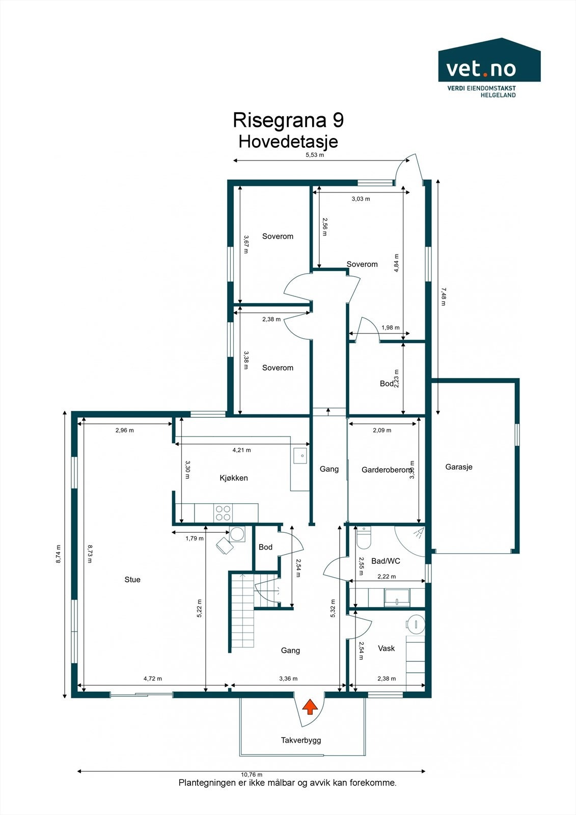 Målsatt plantegning hovedetasje Galleribilde