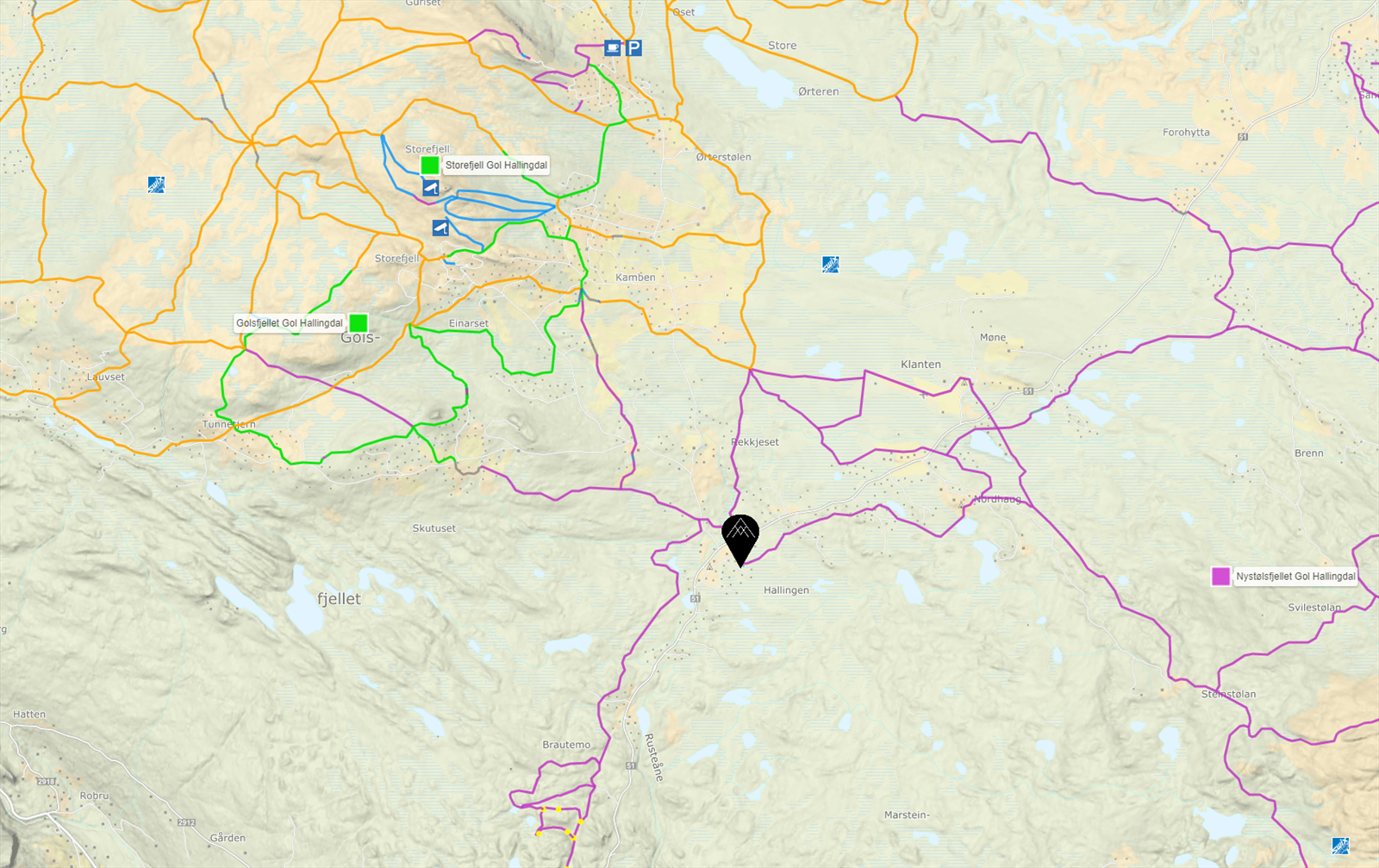 Golsfjellet er et unikt utgangspunkt for turer året rundt, fra leiligheten er det mange flotte turmuligheter, sykkelstier og ski inn/ski ut på langrenn. Galleribilde