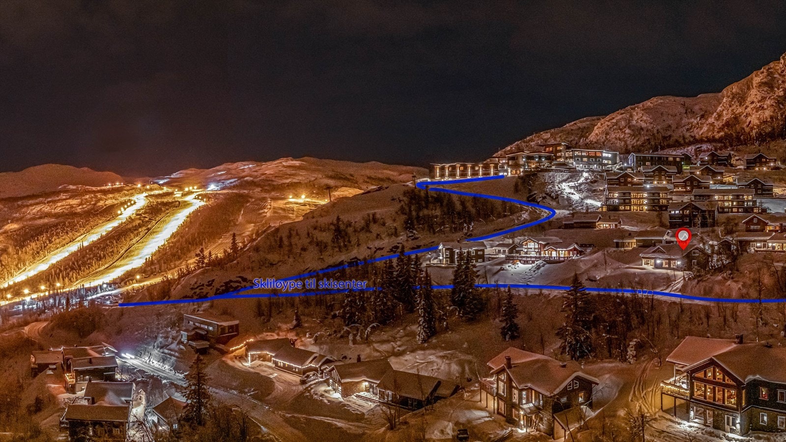 Hytta er beliggende "midt i" skieldoradoet. Her fra nydelig kveldstemning! Galleribilde