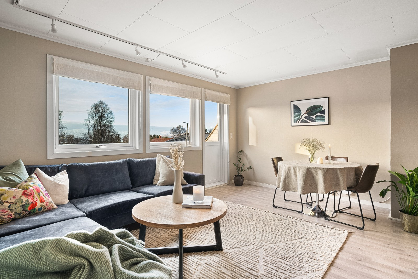 De store vinduene slipper inn godt med dagslys som åpner opp stua.