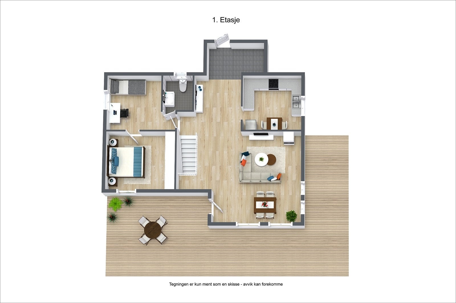 Skisse av boligens 1. etasje. Galleribilde