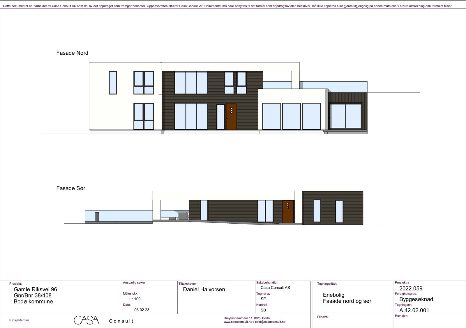 Fasade mot Nord og Sør Galleribilde