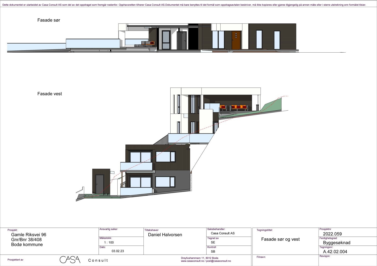 Fasade enebolig og tomannsbolig sør og vest Galleribilde