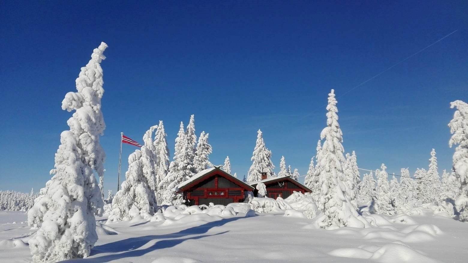 Privat vinterbilde av hytta fra selger. Sett fra syd mot nord. Galleribilde