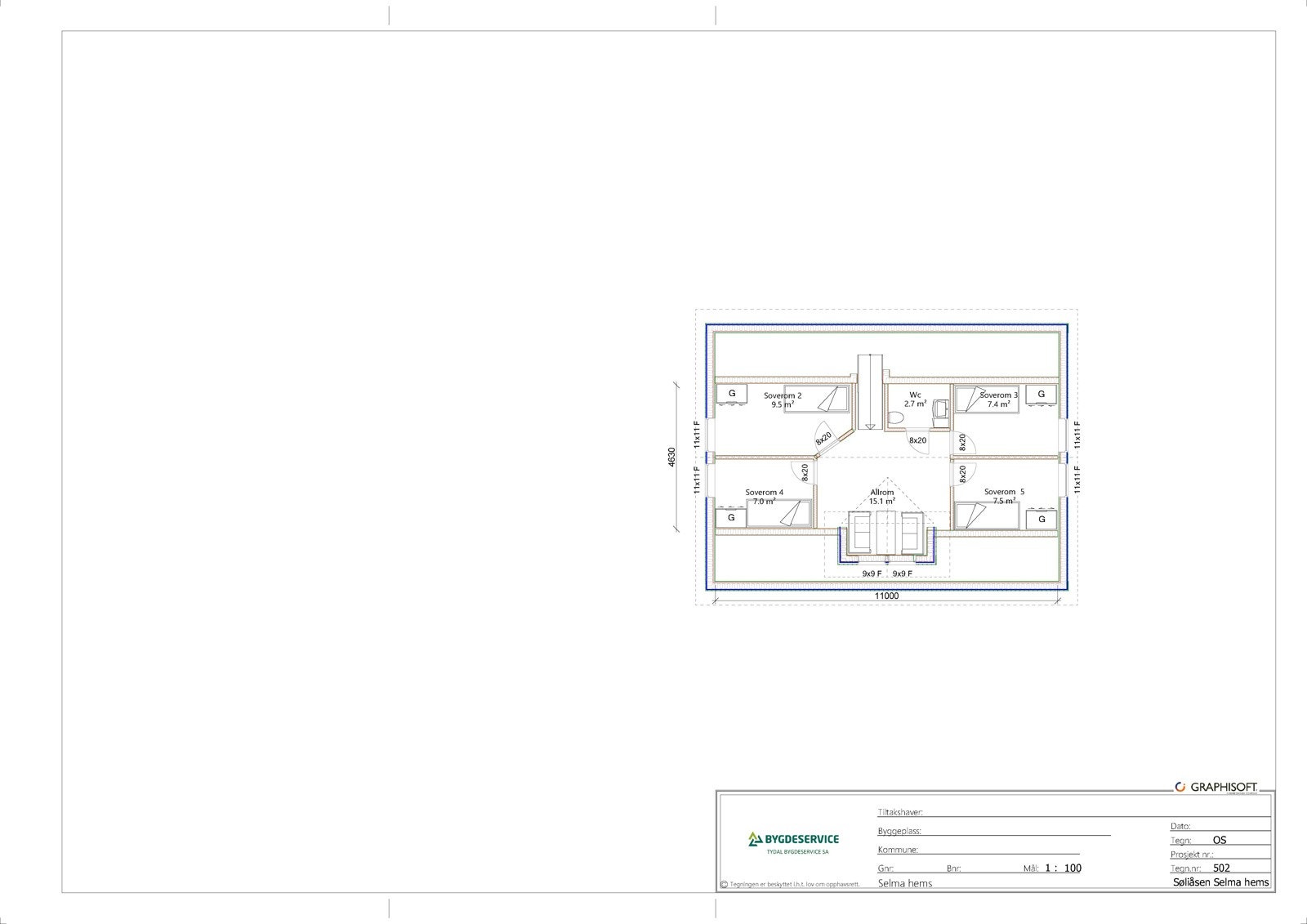 Eksempel plantegning loft (Kan leveres både innredet og uinnredet) Galleribilde