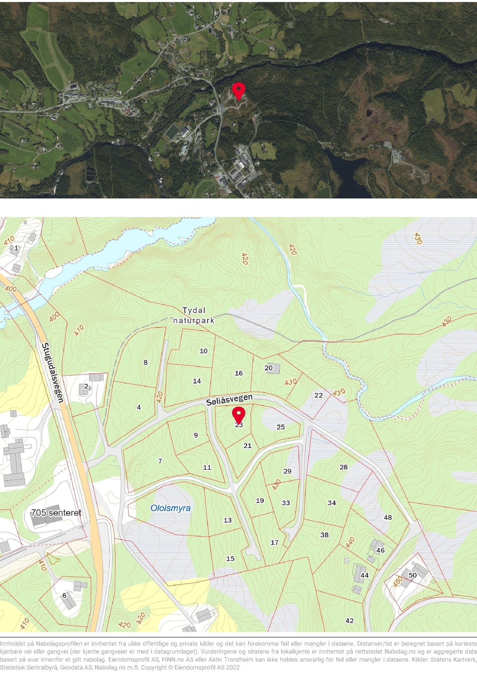 Kart som viser beliggenhet på tomta. Galleribilde