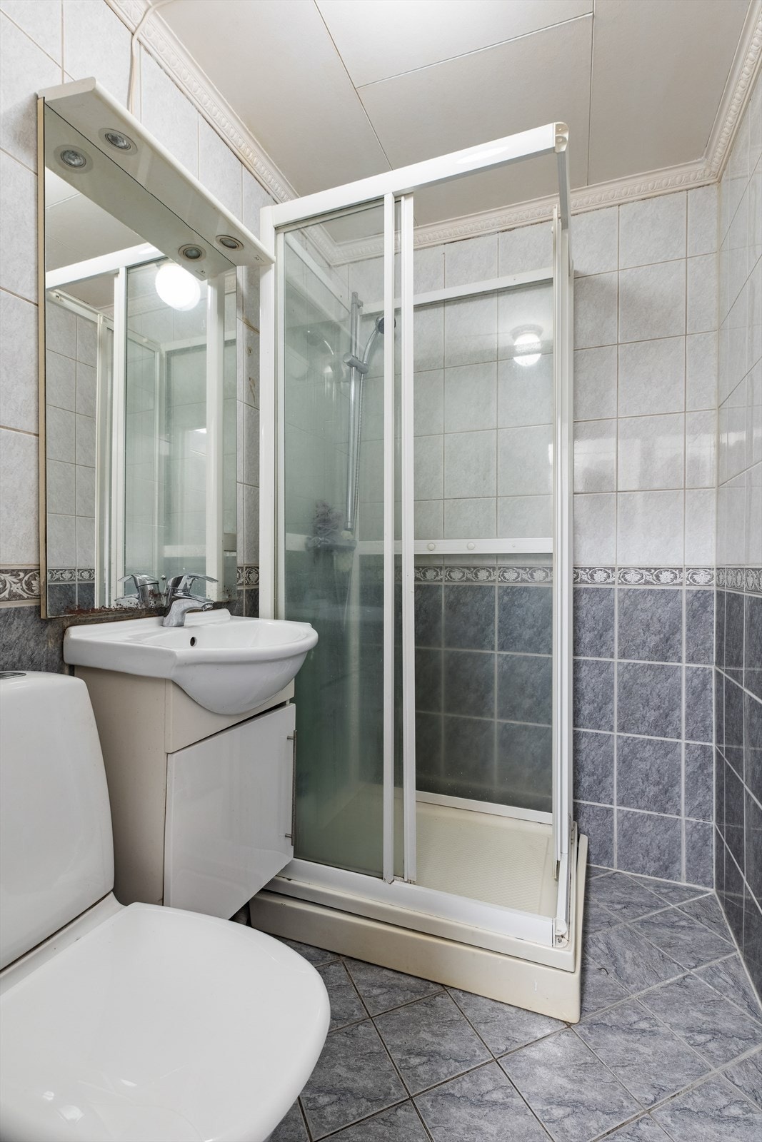 Det innerste delen er utstyrt med dusjkabinett, gulvstående wc og servantinnredning med underskap Galleribilde