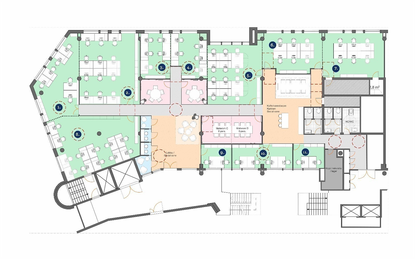 Oversikt kontorer. Kontor 11 er ledig fra 01.05.24 Galleribilde