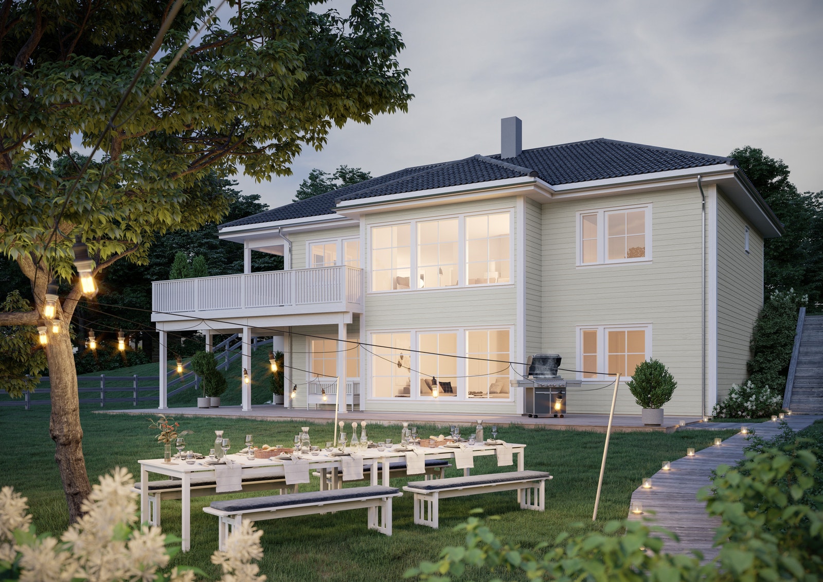 Opal fra Nordbohus er en flott enebolig som passer perfekt til det skrående terrenget på Solsida Åfoss Vest Galleribilde