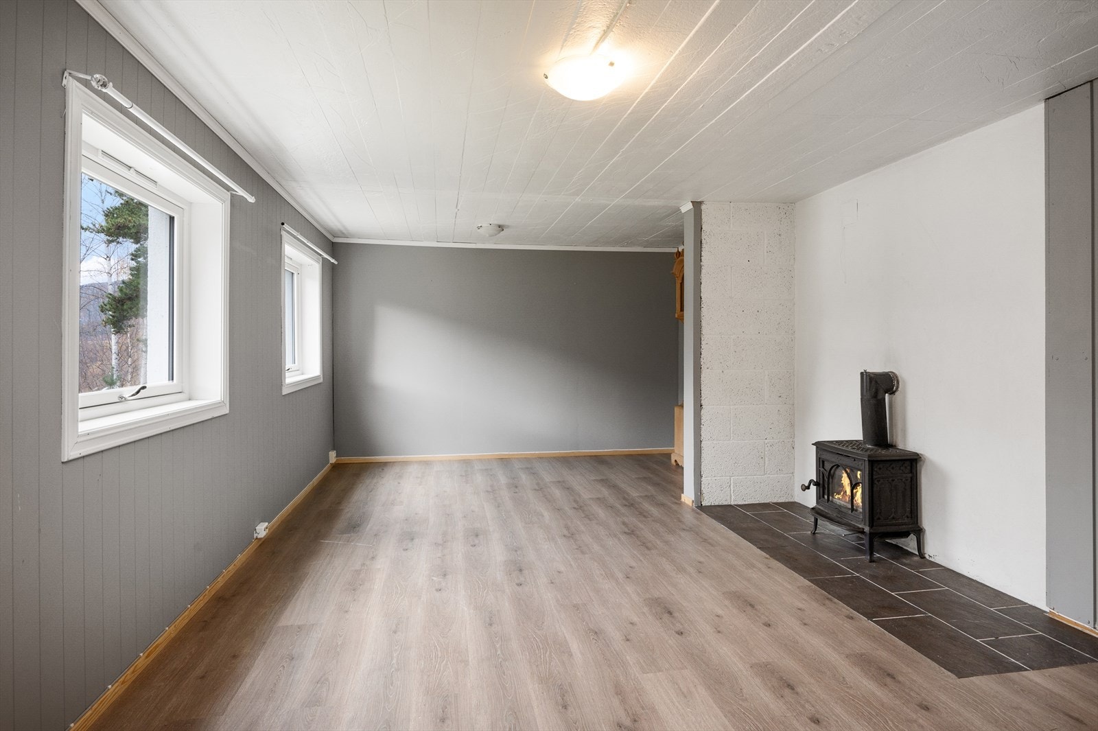 Trivelig kjellerstue med vedovn. Galleribilde