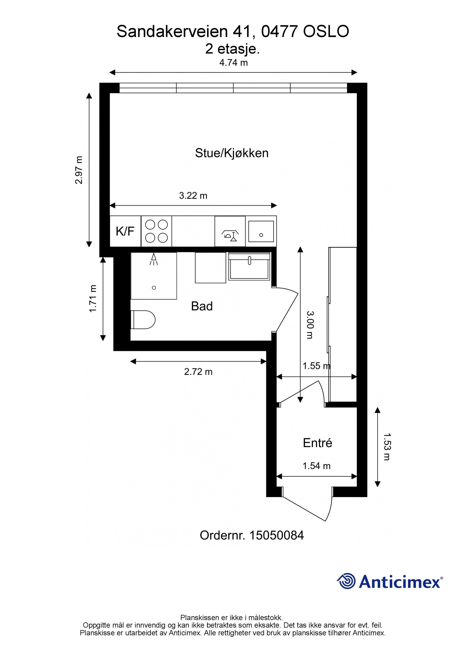 Planskisse. I tillegg disponerer leiligheten en bod i kjeller på ca. 3,4 m2. Galleribilde
