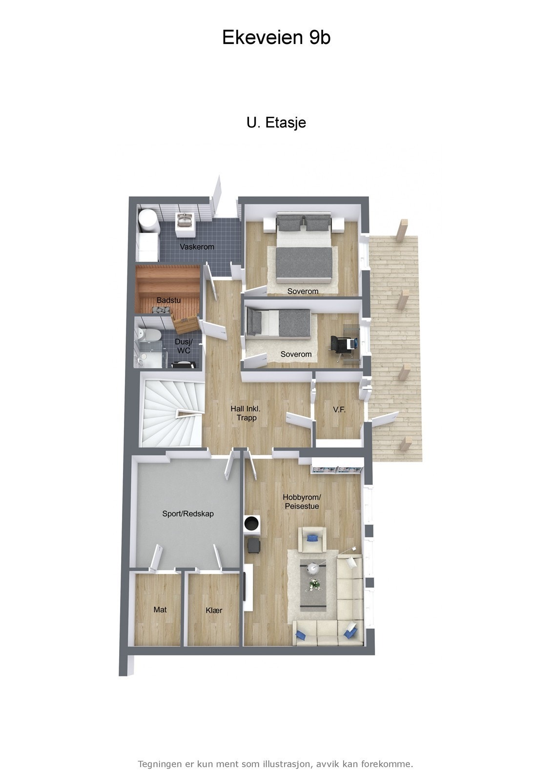 Illustrasjon 3D - Ekeveien 9b - U. Etasje Galleribilde