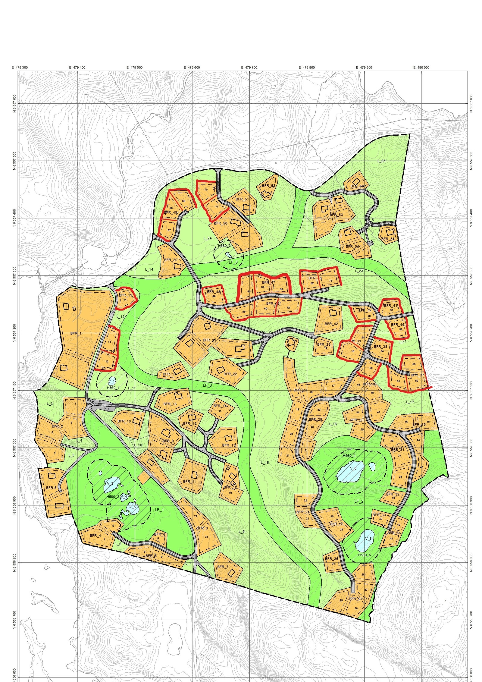 Aktuelle tomter merket i rødt. Galleribilde
