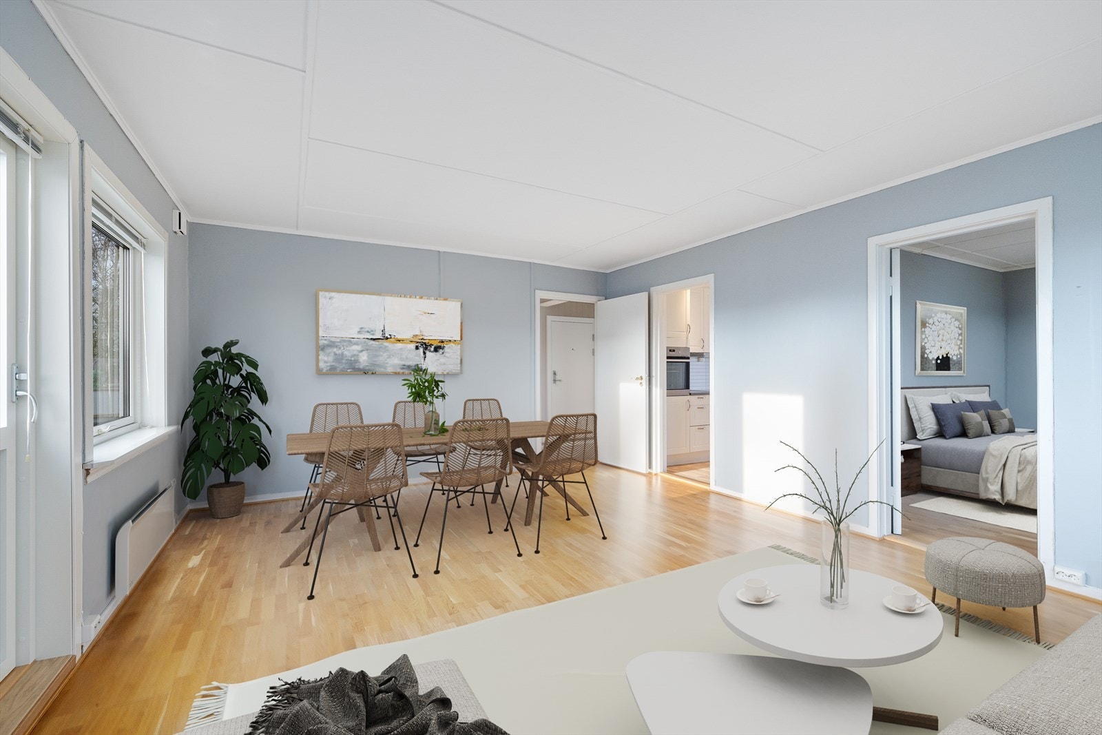 Stor, lys stue - møblert Galleribilde