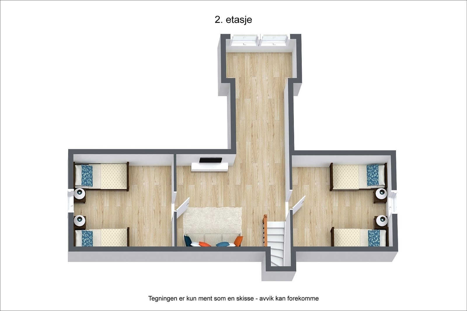 Skissert plantegning for hemsetasjen. Galleribilde